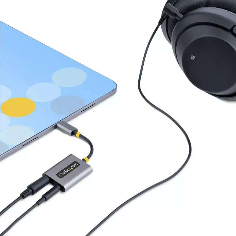 StarTech.com USB-C ausinių skirstytuvas, USB Type C dviejų ausinių adapteris su mikrofono įvestimi, USB C į 3,5 mm garso adapterį/ausinių lizdą, USB C į garso lizdą/Aux išvestį, 24 bitų DAC