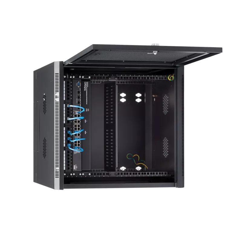 StarTech.com 4 stulpų 12U sieninis tinklo spintos korpusas su 1U lentyna, 19 colių vyriais tvirtinamas serverio stovas duomenų / AV / elektronikos / kompiuterių įrangai, lankstus ventiliuojamas stovo gaubtas
