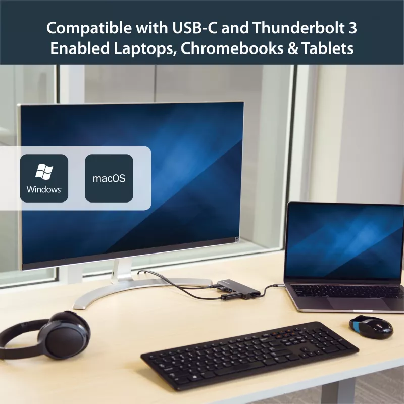 StarTech.com USB-C kelių prievadų adapteris, nešiojamas USB-C dokas su 4K HDMI, 2 prievadų USB 3.0 šakotuvu, SD/SDHC kortelių skaitytuvu, Gigabit Ethernet, 60W PD perdavimu – USB Type-C / Thunderbolt 3
