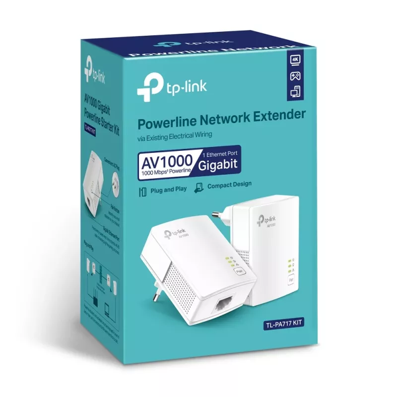 TP-Link TL-PA717KIT AV1000 Gigabit Powerline rinkinys, 1000 Mbit/s, baltas, 2 vnt.