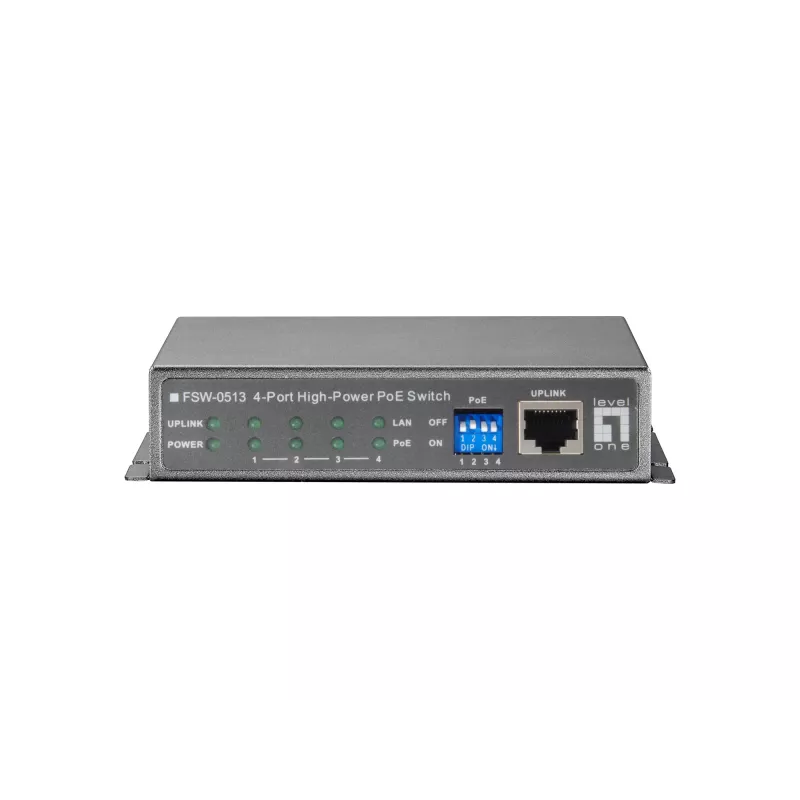 LevelOne 5 prievadų Fast Ethernet PoE jungiklis, 4 PoE išėjimai, 120 W, maitinimo adapteris