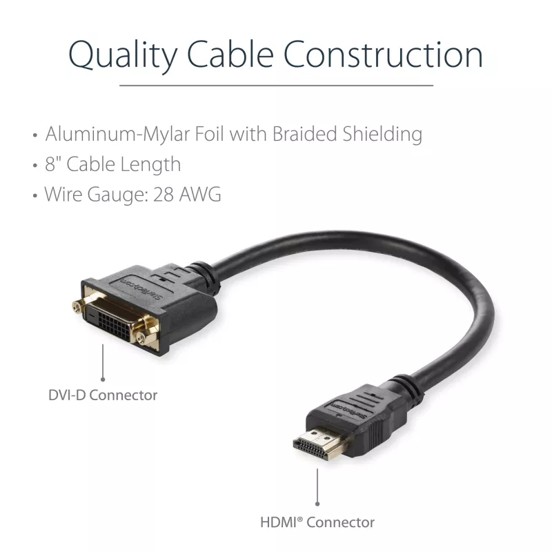StarTech.com 8 colių HDMI į DVI-D vaizdo kabelio adapteris – HDMI kištukas į DVI lizdą