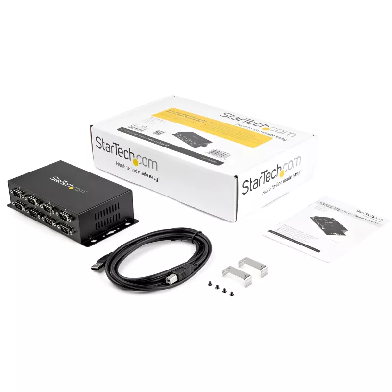 StarTech.com 8 prievadų USB į DB9 RS232 nuoseklus adapterio šakotuvas – pramoninis, tvirtinamas ant DIN bėgio ir sienos