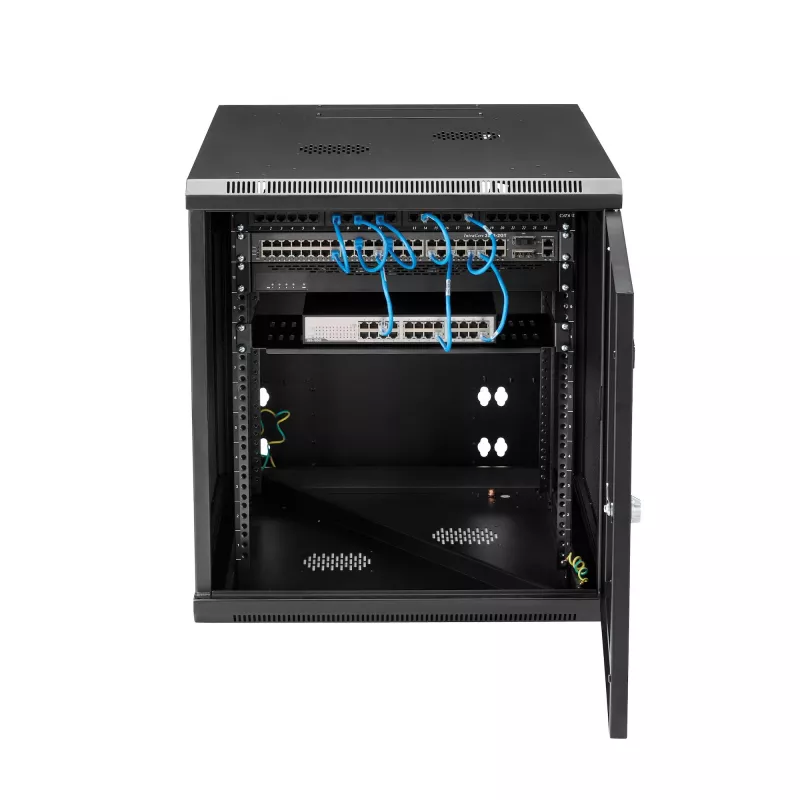 StarTech.com 4-Post 12U sieninis tinklo spintelis su 1U lentyna, 19 colių, šarnyrinis sieninis serverio stovas duomenų / AV / elektronikos / kompiuterių įrangai, lankstus ventiliuojamas stovo korpusas