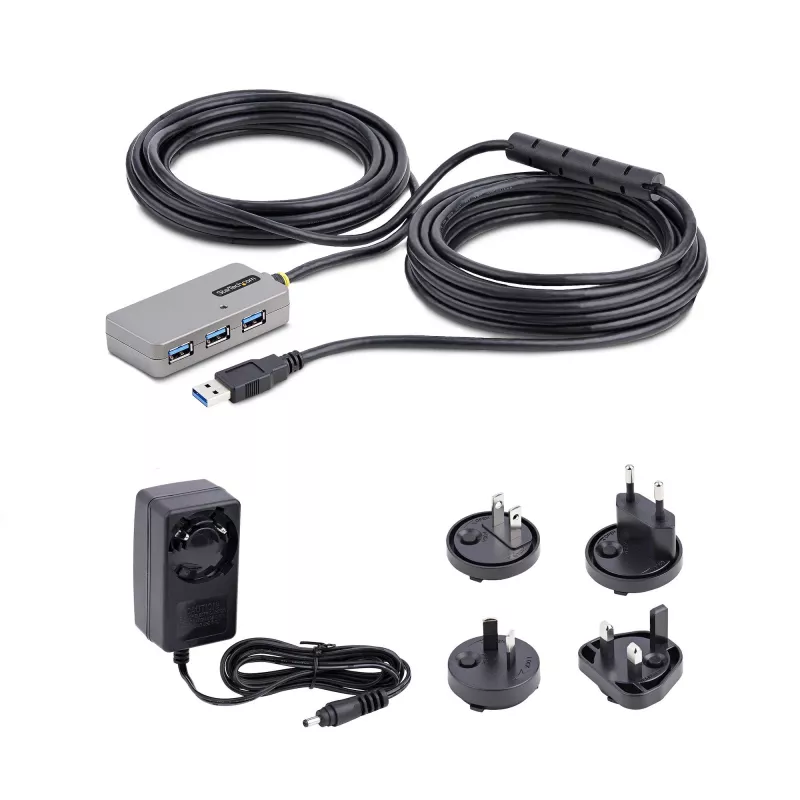StarTech.com USB 3.0 ilgintuvas su 4 prievadų USB-A stotelė, 10 m, aktyvus / maitinamas iš magistralės, su pasirenkamu 20 W maitinimo šaltiniu, ESD apsauga