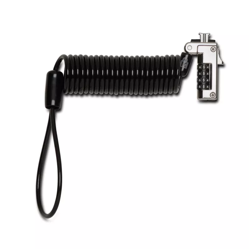Kensington Slim Portable Combination Lock, standartiniam lizdui, 1,8 m, plieninis kabelis, juoda/sidabrinė