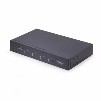 StarTech.com 4 prievadų KM jungiklis su pelės perjungimu, USB jungiklis klaviatūrai/pelytei, 3,5 mm/USB garsui, išorinių įrenginių dalijimuisi 4 kompiuteriams, atitinkantis TAA