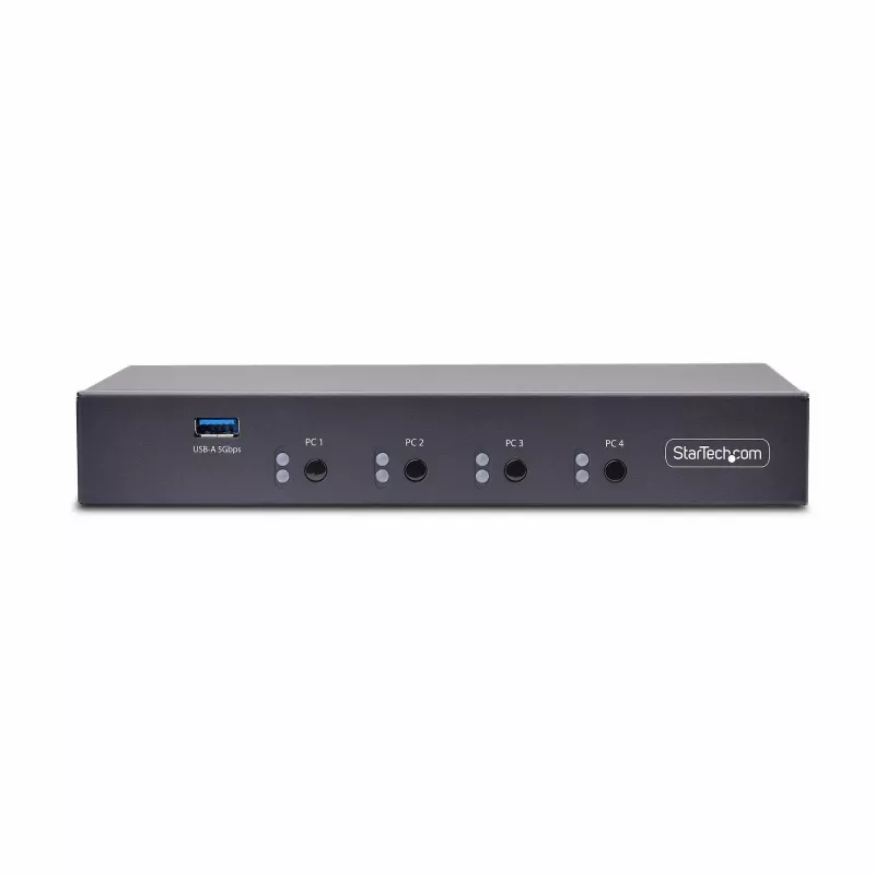 StarTech.com 4 prievadų KM jungiklis su pelės perjungimu, USB jungiklis klaviatūrai/pelytei, 3,5 mm/USB garsui, išorinių įrenginių dalijimuisi 4 kompiuteriams, atitinkantis TAA