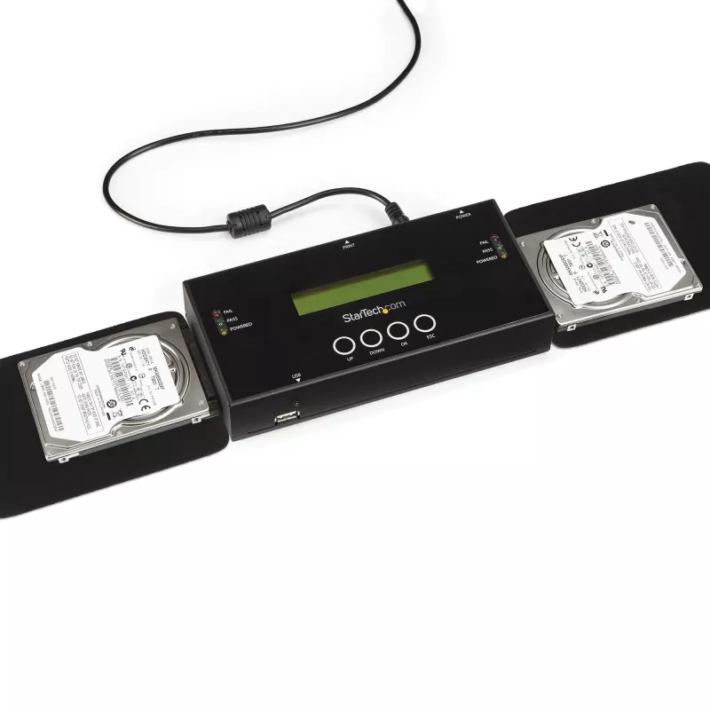 StarTech.com 1:1 nepriklausomas kietųjų diskų kopijavimo ir trynimo įrenginys, SAS ir SATA HDD/SSD klonuotojas/kopijuoklis, LCD ekranas, TAA atitinkantis