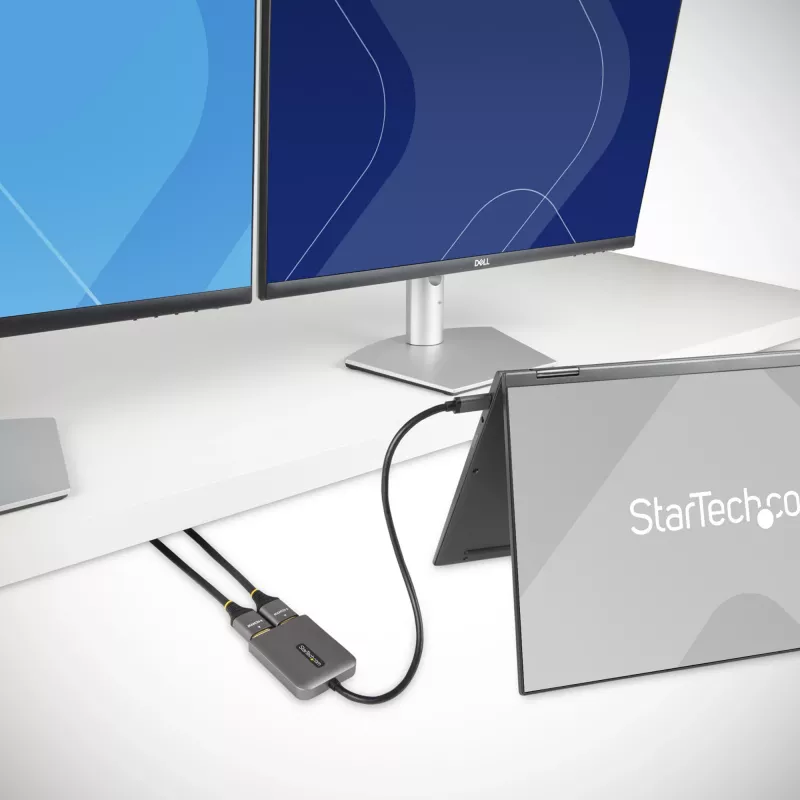 StarTech.com USB-C į Dual HDMI MST HUB – Dvigubas HDMI 4K 60Hz – USB Type C kelių monitorių adapteris nešiojamam kompiuteriui su 30 cm kabeliu – DP 1.4 Multi-Stream Transport šakotuvas – USB-C į HDMI skirstytuvas
