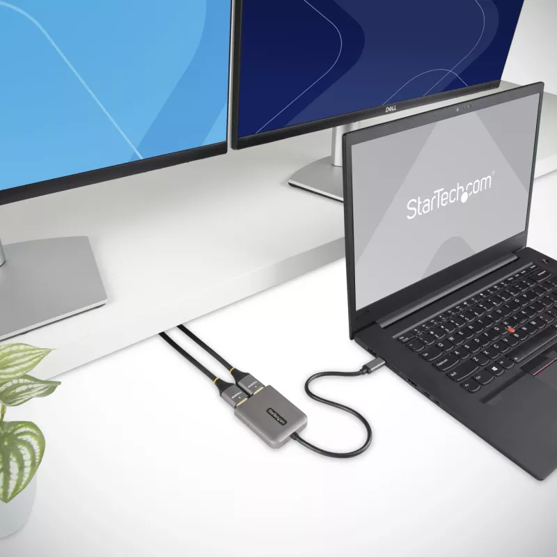 StarTech.com USB-C į Dual HDMI MST HUB – Dvigubas HDMI 4K 60Hz – USB Type C kelių monitorių adapteris nešiojamam kompiuteriui su 30 cm kabeliu – DP 1.4 Multi-Stream Transport šakotuvas – USB-C į HDMI skirstytuvas