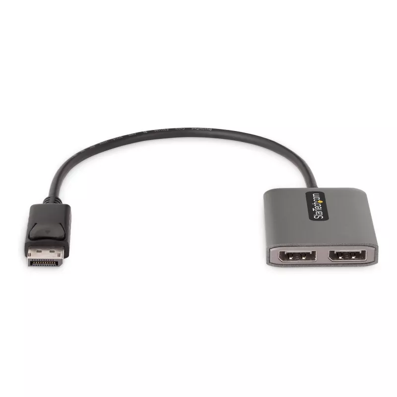 StarTech.com 2 prievadų DisplayPort MST šakotuvas, dviguba 4K 60Hz, DP į 2x DisplayPort monitorių adapteris, DP 1.4 kelių monitorių vaizdo adapteris, 30 cm įmontuotas kabelis, maitinamas per USB, tik Windows