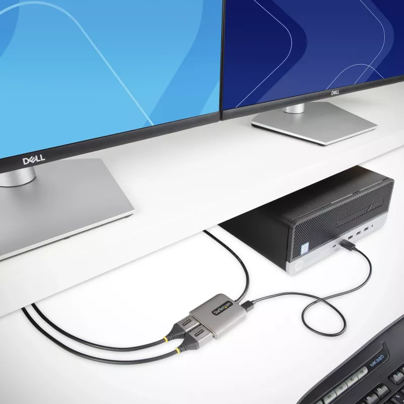 StarTech.com 2 prievadų DisplayPort MST šakotuvas, dviguba 4K 60Hz, DP į 2x DisplayPort monitorių adapteris, DP 1.4 kelių monitorių vaizdo adapteris, 30 cm įmontuotas kabelis, maitinamas per USB, tik Windows