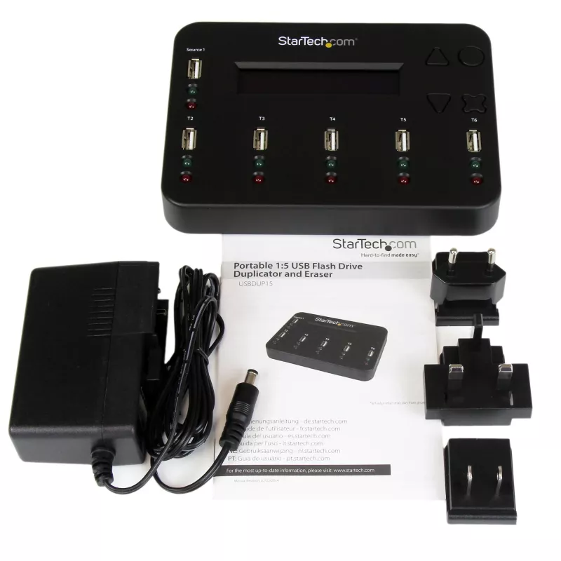 „StarTech.com“ USB atmintinių kopijavimo ir ištrynimo įrenginys 1→5, nepriklausomas, 1,5 GB/min, LCD