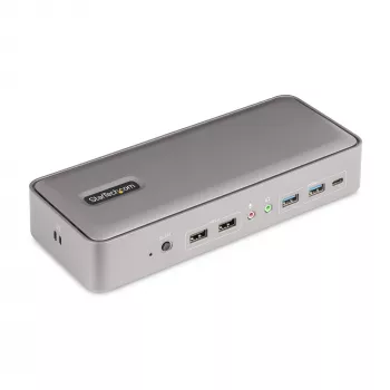 StarTech.com dviejų nešiojamųjų kompiuterių USB-C KVM stotelė, dviejų monitorių 4K 60Hz DisplayPort dokas, 5 prievadų USB šakotuvas, GbE, 90W/45W maitinimo tiekimas dviem nešiojamiesiems, Windows/Mac, 2 pagrindinių kompiuterių KVM dokas - TAA