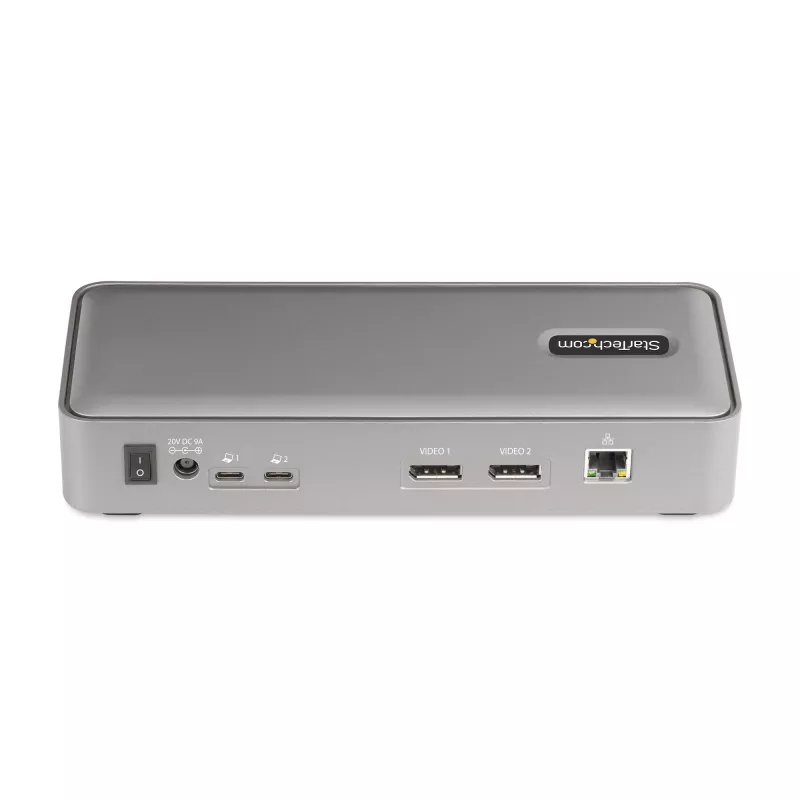 StarTech.com dviejų nešiojamųjų kompiuterių USB-C KVM stotelė, dviejų monitorių 4K 60Hz DisplayPort dokas, 5 prievadų USB šakotuvas, GbE, 90W/45W maitinimo tiekimas dviem nešiojamiesiems, Windows/Mac, 2 pagrindinių kompiuterių KVM dokas - TAA