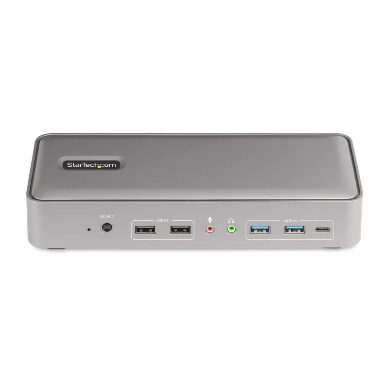 StarTech.com dviejų nešiojamųjų kompiuterių USB-C KVM stotelė, dviejų monitorių 4K 60Hz DisplayPort dokas, 5 prievadų USB šakotuvas, GbE, 90W/45W maitinimo tiekimas dviem nešiojamiesiems, Windows/Mac, 2 pagrindinių kompiuterių KVM dokas - TAA