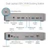 StarTech.com dviejų nešiojamųjų kompiuterių USB-C KVM stotelė, dviejų monitorių 4K 60Hz DisplayPort dokas, 5 prievadų USB šakotuvas, GbE, 90W/45W maitinimo tiekimas dviem nešiojamiesiems, Windows/Mac, 2 pagrindinių kompiuterių KVM dokas - TAA