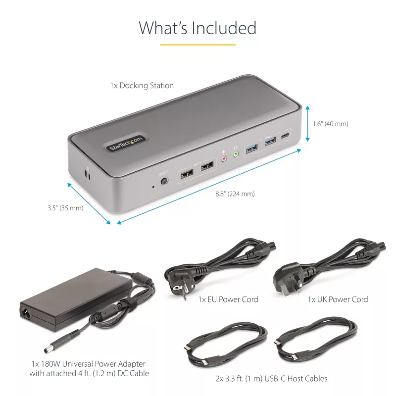 StarTech.com dviejų nešiojamųjų kompiuterių USB-C KVM stotelė, dviejų monitorių 4K 60Hz DisplayPort dokas, 5 prievadų USB šakotuvas, GbE, 90W/45W maitinimo tiekimas dviem nešiojamiesiems, Windows/Mac, 2 pagrindinių kompiuterių KVM dokas - TAA