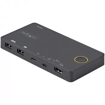 StarTech.com 2 prievadų hibridinis USB-A + HDMI ir USB-C KVM jungiklis – vienas 4K 60Hz HDMI 2.0 monitorius – kompaktiškas stalinis ir/ar nešiojamojo kompiuterio HDMI KVM jungiklis – USB magistralės maitinimas – suderinamas su Thunderbolt 3