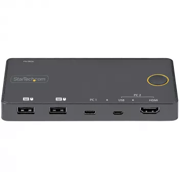 StarTech.com 2 prievadų hibridinis USB-A + HDMI ir USB-C KVM jungiklis – vienas 4K 60Hz HDMI 2.0 monitorius – kompaktiškas stalinis ir/ar nešiojamojo kompiuterio HDMI KVM jungiklis – USB magistralės maitinimas – suderinamas su Thunderbolt 3