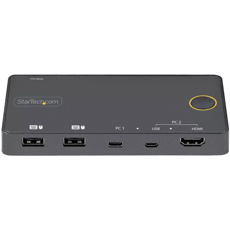 StarTech.com 2 prievadų hibridinis USB-A + HDMI ir USB-C KVM jungiklis – vienas 4K 60Hz HDMI 2.0 monitorius – kompaktiškas stalinis ir/ar nešiojamojo kompiuterio HDMI KVM jungiklis – USB magistralės maitinimas – suderinamas su Thunderbolt 3