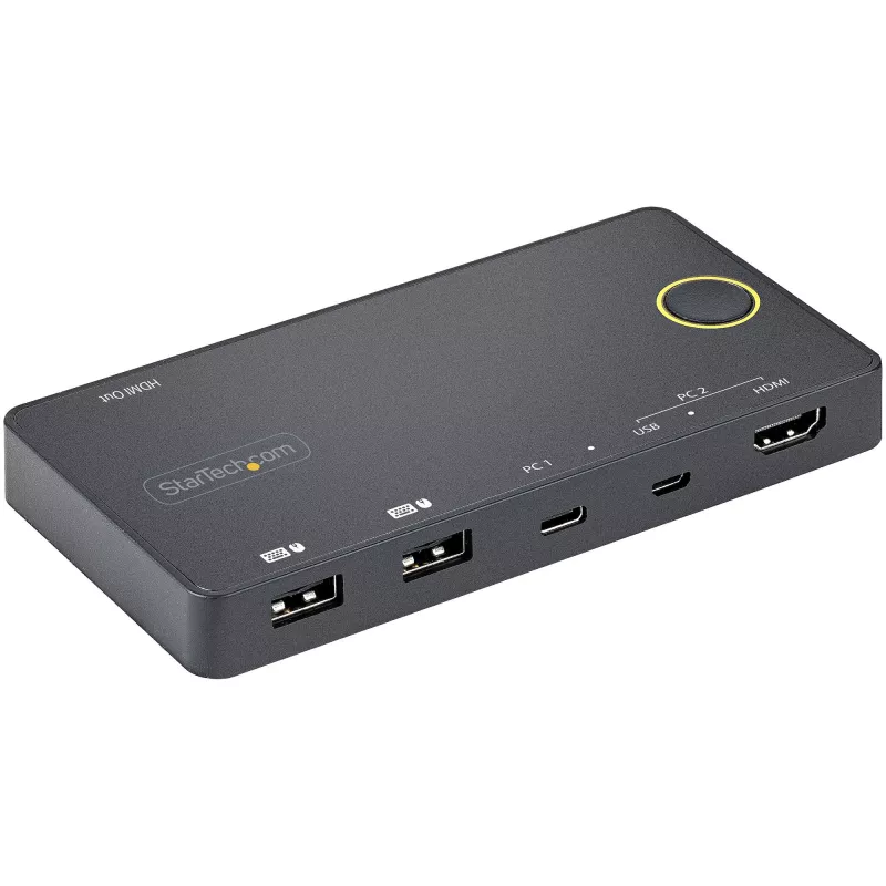 StarTech.com 2 prievadų hibridinis USB-A + HDMI ir USB-C KVM jungiklis – vienas 4K 60Hz HDMI 2.0 monitorius – kompaktiškas stalinis ir/ar nešiojamojo kompiuterio HDMI KVM jungiklis – USB magistralės maitinimas – suderinamas su Thunderbolt 3