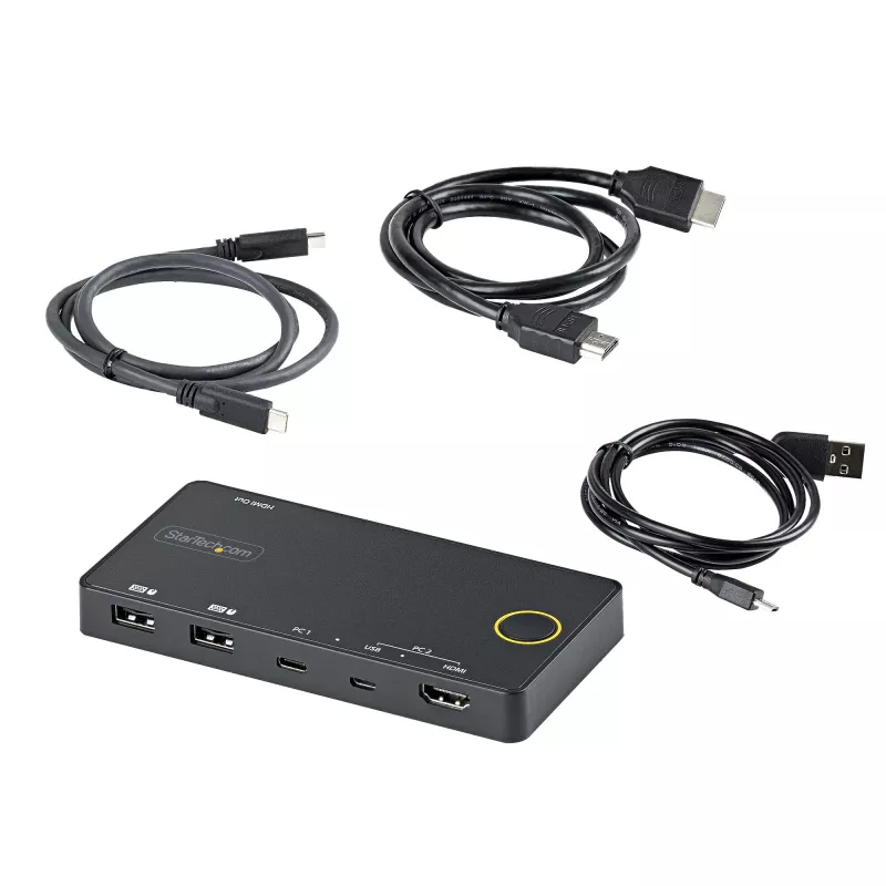StarTech.com 2 prievadų hibridinis USB-A + HDMI ir USB-C KVM jungiklis – vienas 4K 60Hz HDMI 2.0 monitorius – kompaktiškas stalinis ir/ar nešiojamojo kompiuterio HDMI KVM jungiklis – USB magistralės maitinimas – suderinamas su Thunderbolt 3