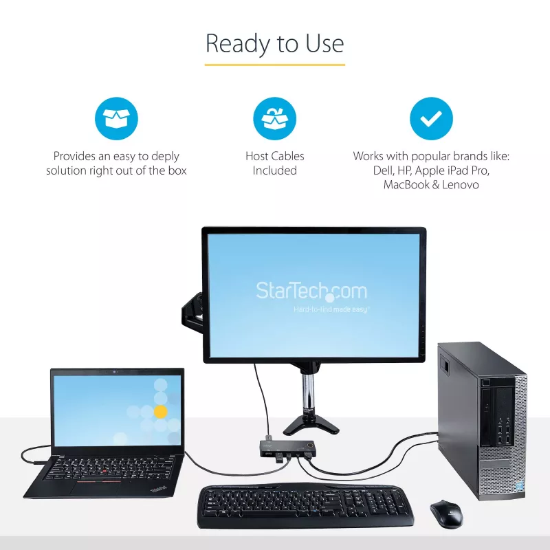 StarTech.com 2 prievadų hibridinis USB-A + HDMI ir USB-C KVM jungiklis – vienas 4K 60Hz HDMI 2.0 monitorius – kompaktiškas stalinis ir/ar nešiojamojo kompiuterio HDMI KVM jungiklis – USB magistralės maitinimas – suderinamas su Thunderbolt 3