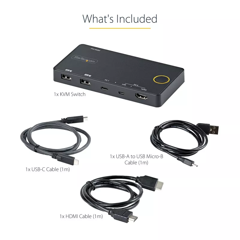 StarTech.com 2 prievadų hibridinis USB-A + HDMI ir USB-C KVM jungiklis – vienas 4K 60Hz HDMI 2.0 monitorius – kompaktiškas stalinis ir/ar nešiojamojo kompiuterio HDMI KVM jungiklis – USB magistralės maitinimas – suderinamas su Thunderbolt 3