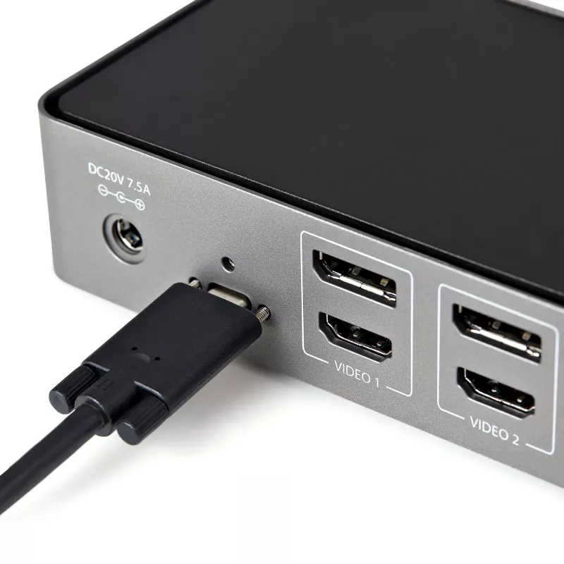 StarTech.com USB-C ir USB-A dokas - hibridinė universali trijų monitorių nešiojamojo kompiuterio dokavimo stotelė su DisplayPort ir HDMI 4K 60Hz - 85W galios tiekimas, 6x USB šakotuvas, GbE, garsas - USB 3.1 Gen 2 10Gbps - TAA