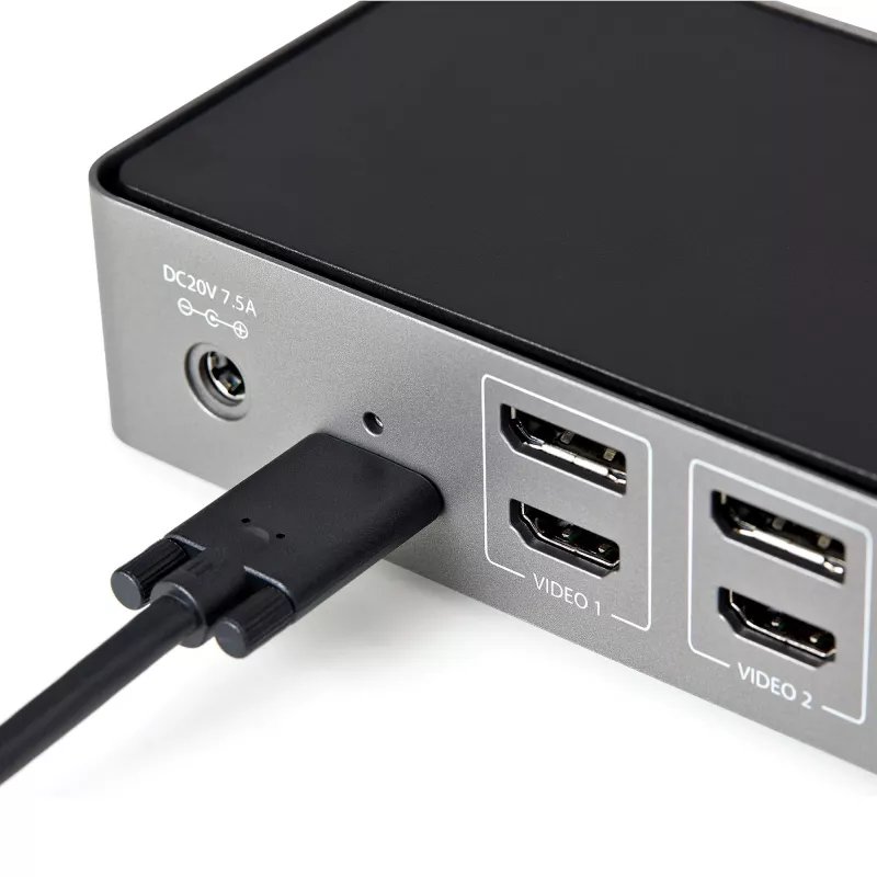 StarTech.com USB-C ir USB-A dokas - hibridinė universali trijų monitorių nešiojamojo kompiuterio dokavimo stotelė su DisplayPort ir HDMI 4K 60Hz - 85W galios tiekimas, 6x USB šakotuvas, GbE, garsas - USB 3.1 Gen 2 10Gbps - TAA