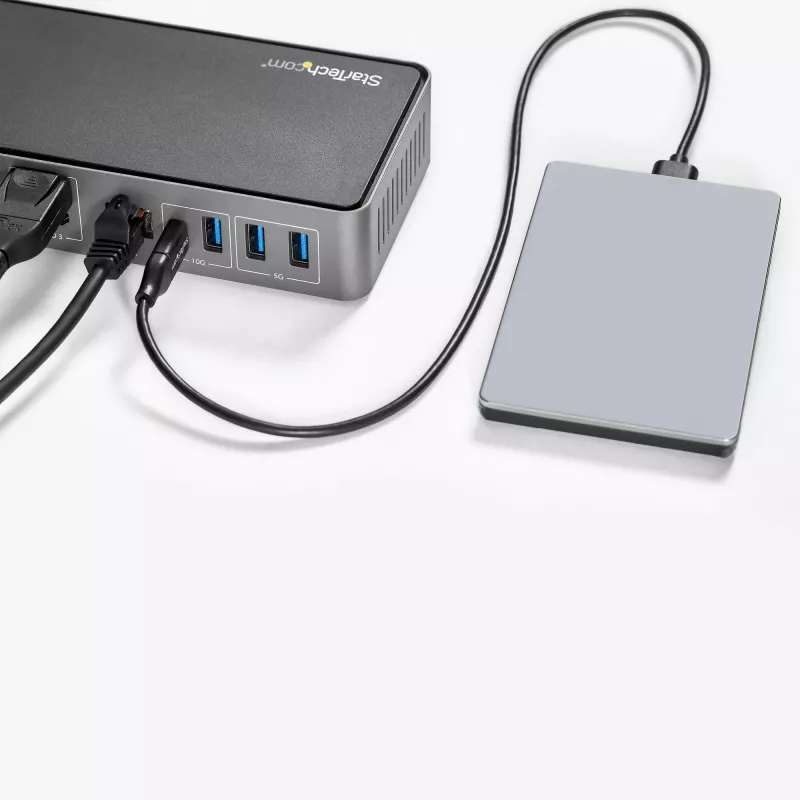 StarTech.com USB-C ir USB-A dokas - hibridinė universali trijų monitorių nešiojamojo kompiuterio dokavimo stotelė su DisplayPort ir HDMI 4K 60Hz - 85W galios tiekimas, 6x USB šakotuvas, GbE, garsas - USB 3.1 Gen 2 10Gbps - TAA