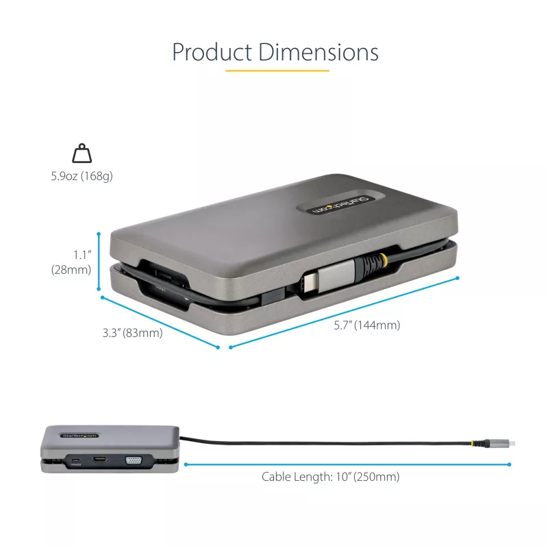 StarTech.com USB-C kelių monitorių kelių prievadų adapteris iki 4K 60Hz USB-C DP Alt Mode vaizdo išvestis ir HDMI 2.0 arba 1080p VGA, 100W PD perdavimas, USB Type C mini dokas, USB-C dokavimo stotelė, MST centras
