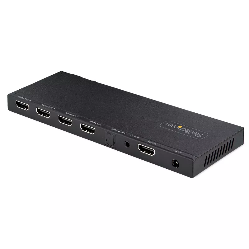 StarTech.com 4 prievadų HDMI skirstytuvas su įmontuotu keitikliu, 4K 60Hz, HDMI 2.0, 1 į 4, 3,5 mm / optinis garsas