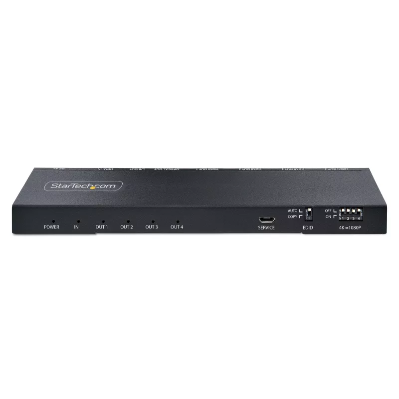 StarTech.com 4 prievadų HDMI skirstytuvas su įmontuotu keitikliu, 4K 60Hz, HDMI 2.0, 1 į 4, 3,5 mm / optinis garsas