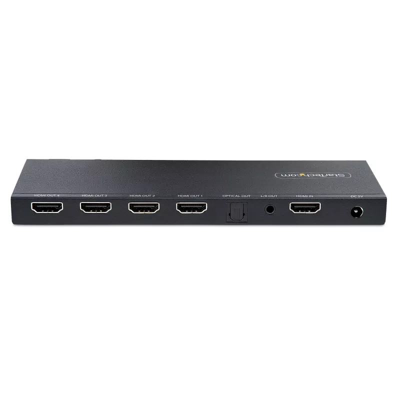 StarTech.com 4 prievadų HDMI skirstytuvas su įmontuotu keitikliu, 4K 60Hz, HDMI 2.0, 1 į 4, 3,5 mm / optinis garsas