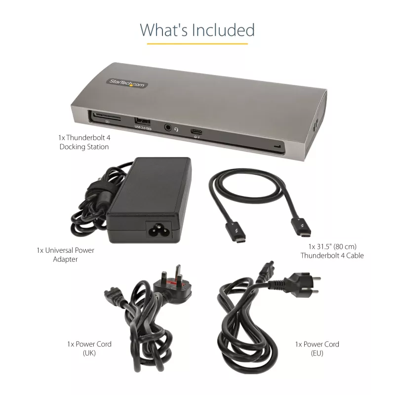 StarTech.com Thunderbolt 4 Dock, 96W maitinimas, vienas 8K / du monitoriai 4K 60Hz, 3xTB4/USB4 prievadai, 4xUSB-A, SD, GbE, Thunderbolt 4 dokų stotelė, skirta Windows arba TB3 MacBook, 0,8 m kabelis