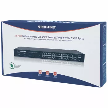 Intellinet 24 prievadų valdomas tinklo jungiklis, 24 prievadai (RJ45), montuojamas į stelažą, Gigabit, 4 SFP, Ethernet Web-Smart, 10/100/1000 Mbit