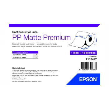 Epson PP Matte Label Premium, ištisinė ritė, 76mm x 29m, balta, lipni etiketė spausdintuvui, ištisinė etiketė, ritė, rašalinis, akrilas