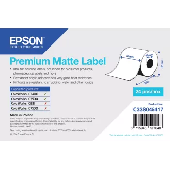 Epson Premium Matte Label – nepertraukiamas rulonas: 51 mm x 35 m, matinis, 163 g/m², 1 vnt.