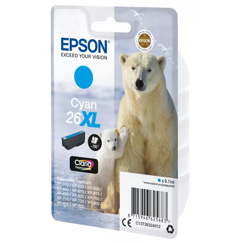 Epson 26XL Cyan Claria Premium rašalo kasetė (originali, didelės talpos)