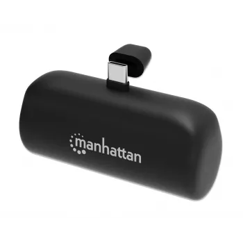 Manhattan nešiojamas powerbank su integruotu USB-C kištuku, 5000 mAh, iki 10W išvestis, stovelis, juoda, 1 metų garantija