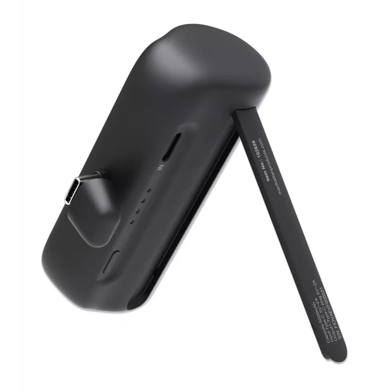 Manhattan nešiojamas powerbank su integruotu USB-C kištuku, 5000 mAh, iki 10W išvestis, stovelis, juoda, 1 metų garantija