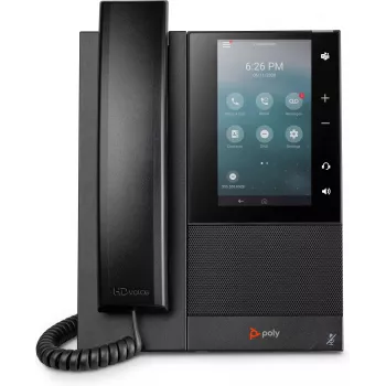HP Poly CCX 500 versijinis daugialypės terpės telefonas su atviru SIP ir PoE palaikymu