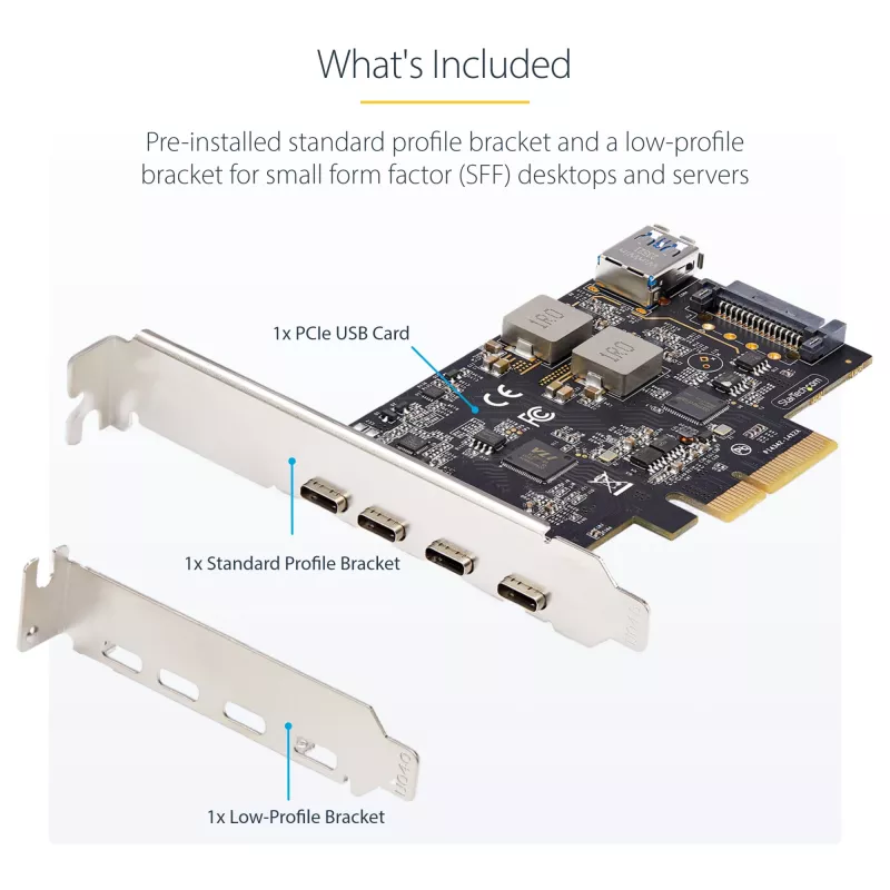 StarTech.com 5 prievadų USB PCIe kortelė, USB 3.2 10Gbps, PCI Express kortelė su 4x USB-C prievadais, 1x USB-A vidiniu prievadu, USB PCIe valdiklio kortelė, Windows/macOS/Linux