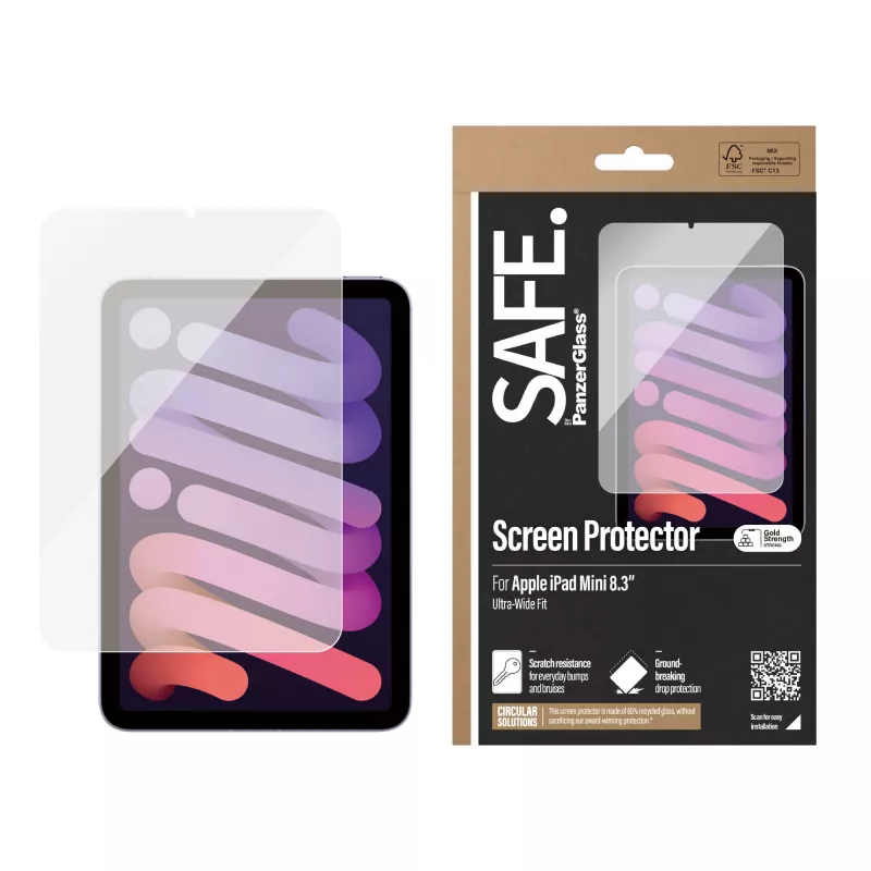 PanzerGlass SAFE. by ® Ekrano apsauga iPad Mini 8,3'' (2021, 2024) | Itin platus prigludimas