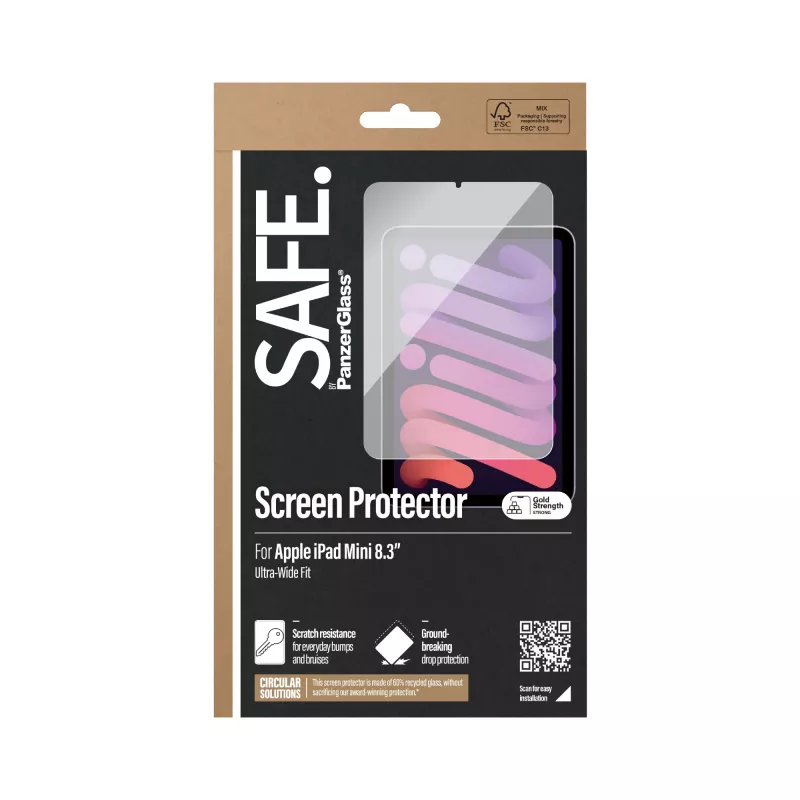 PanzerGlass SAFE. by ® Ekrano apsauga iPad Mini 8,3'' (2021, 2024) | Itin platus prigludimas