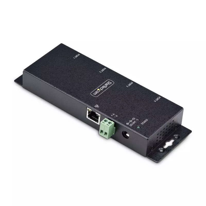StarTech.com 4 prievadų nuosekliojo prievado į Ethernet adapteris, IP nuosekliųjų įrenginių serveris nuotoliniams RS232 įrenginiams, montuojamas ant sienos/DIN bėgio, metalinis korpusas, RJ45 LAN į DB9 nuoseklųjį keitiklis
