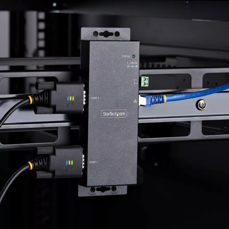 StarTech.com 2 prievadų nuoseklioji į Ethernet adapteris, IP nuosekliojo įrenginio serveris nuotoliniams RS232 įrenginiams, montuojamas ant sienos/DIN bėgio, metalinis korpusas, RJ45 LAN į DB9 nuoseklųjį keitiklį